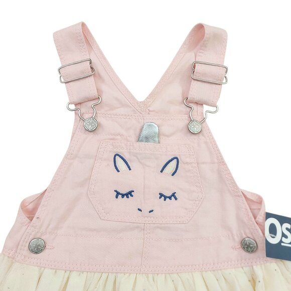 Oshkosh B'gosh Dress Baby 18 Months Pink Cream 100% Cotton Lined Tulle Unicorn - Picture 2 of 10